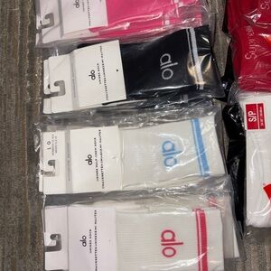 ALO Yoga Men’s Athletic Crew Socks – White with Pink, White with Blue, Black